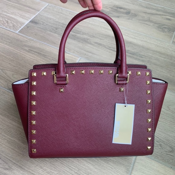 MICHAEL KORS Selma Studded Saffiano Leather Satchel - Merlot - Picture 5 of 8